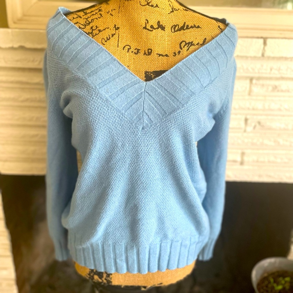 Soft ladies baby blue bee neck off the shoulder top